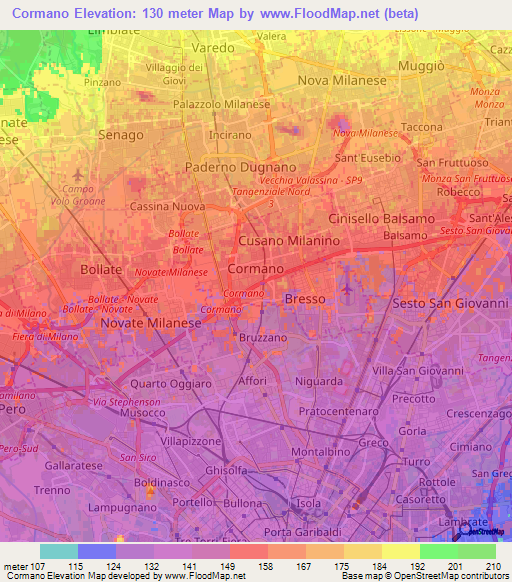 Cormano,Italy Elevation Map