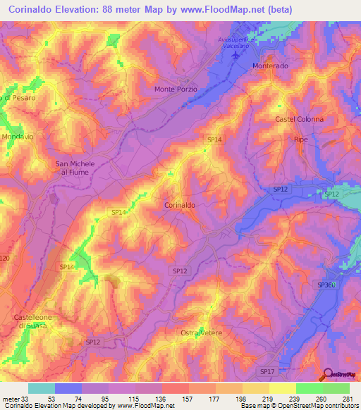 Corinaldo,Italy Elevation Map