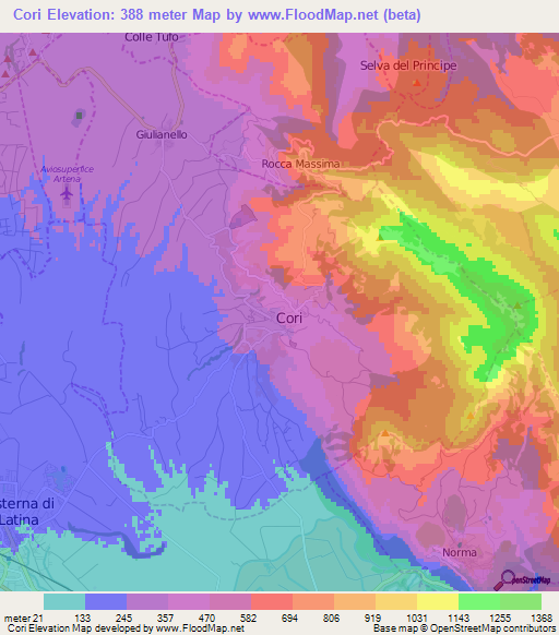 Cori,Italy Elevation Map