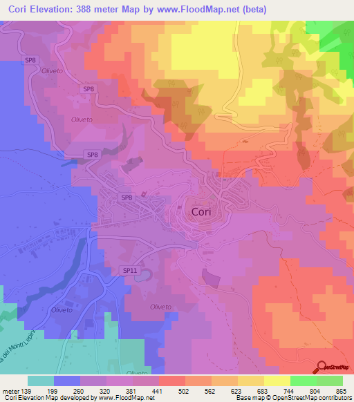 Cori,Italy Elevation Map