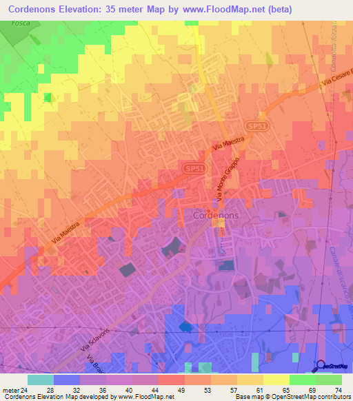 Cordenons,Italy Elevation Map