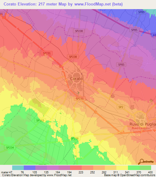 Corato,Italy Elevation Map