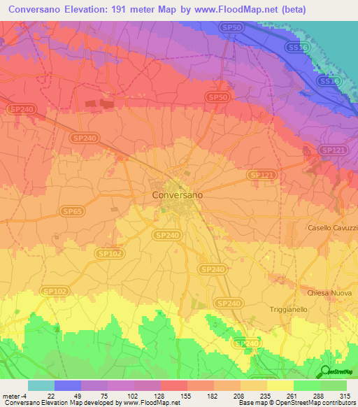 Conversano,Italy Elevation Map