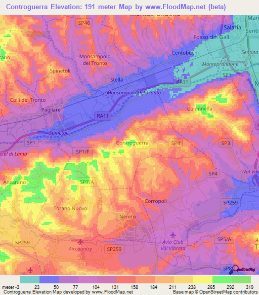 Controguerra,Italy Elevation Map