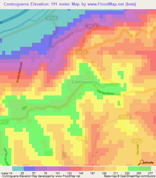 Controguerra,Italy Elevation Map