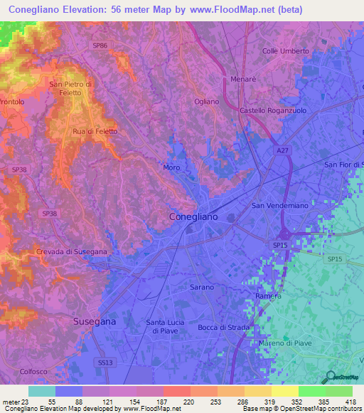 Conegliano,Italy Elevation Map