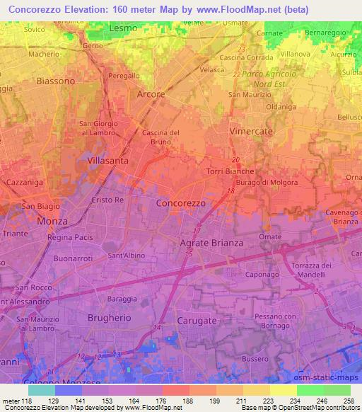 Concorezzo,Italy Elevation Map