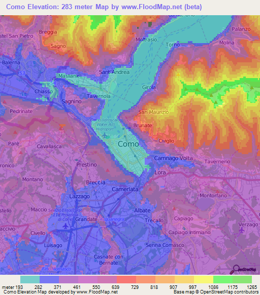 Como,Italy Elevation Map