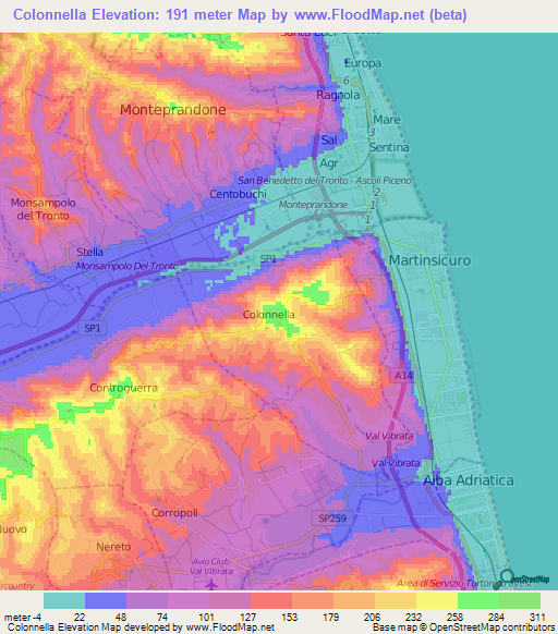 Colonnella,Italy Elevation Map