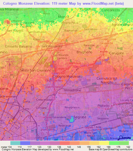 Cologno Monzese,Italy Elevation Map