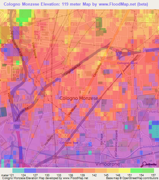 Cologno Monzese,Italy Elevation Map