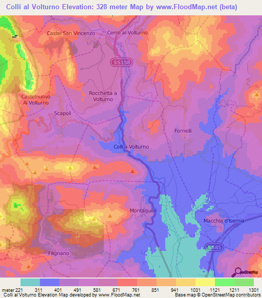 Colli al Volturno,Italy Elevation Map