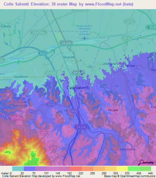 Colle Salvetti,Italy Elevation Map