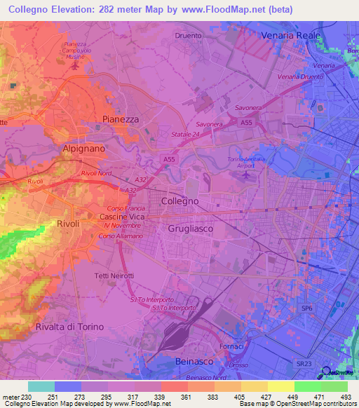 Collegno,Italy Elevation Map