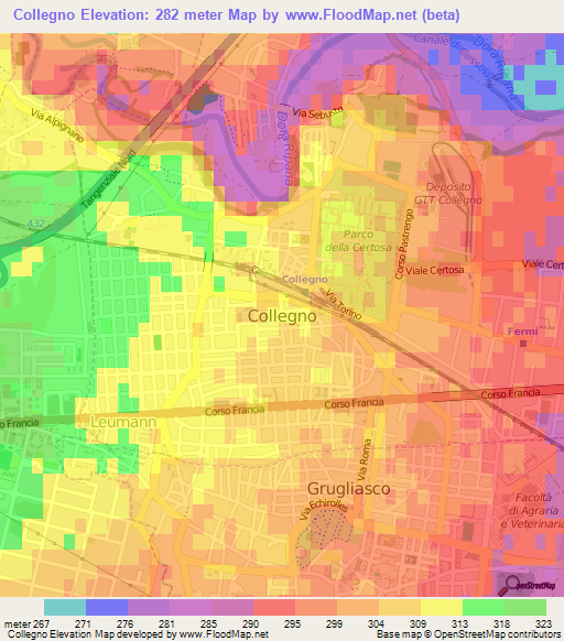 Collegno,Italy Elevation Map