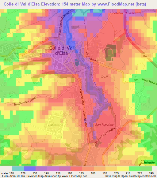 Colle di Val d'Elsa,Italy Elevation Map