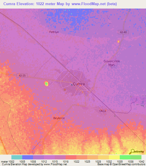 Cumra,Turkey Elevation Map