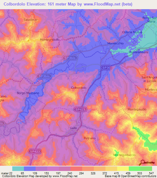 Colbordolo,Italy Elevation Map