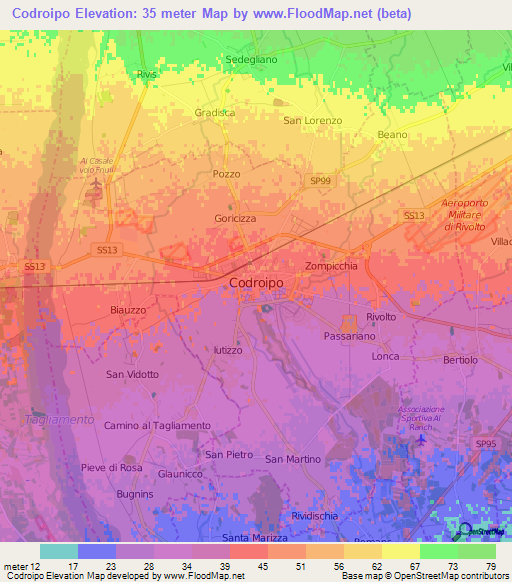 Codroipo,Italy Elevation Map