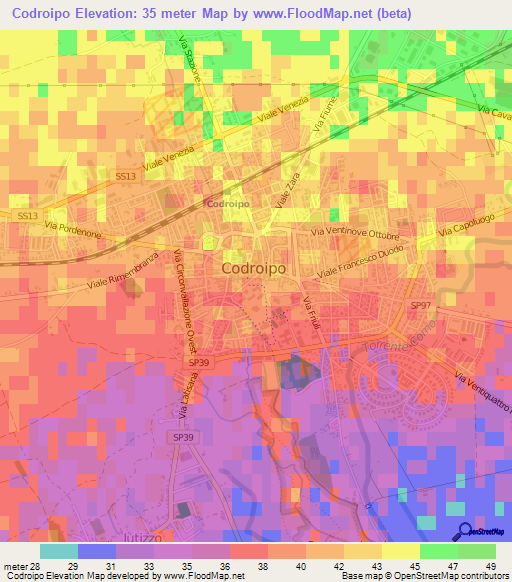 Codroipo,Italy Elevation Map