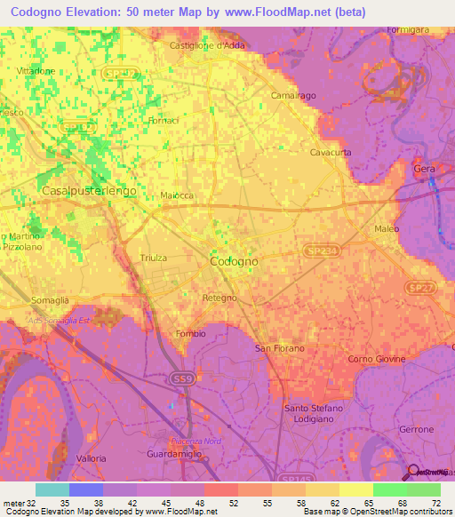 Codogno,Italy Elevation Map