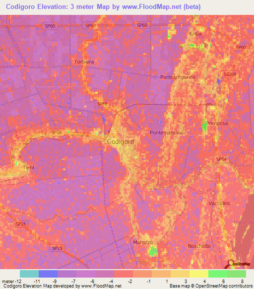 Codigoro,Italy Elevation Map