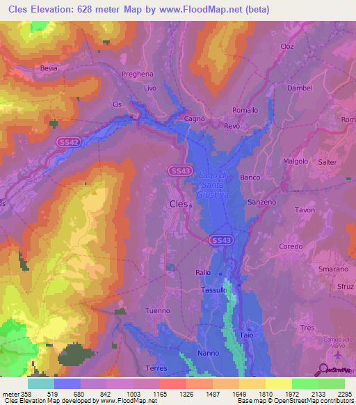 Cles,Italy Elevation Map