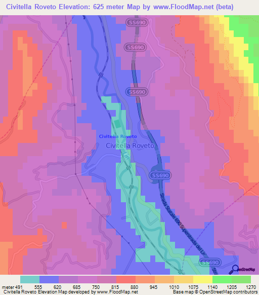 Civitella Roveto,Italy Elevation Map