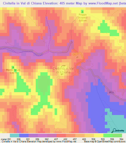 Civitella in Val di Chiana,Italy Elevation Map