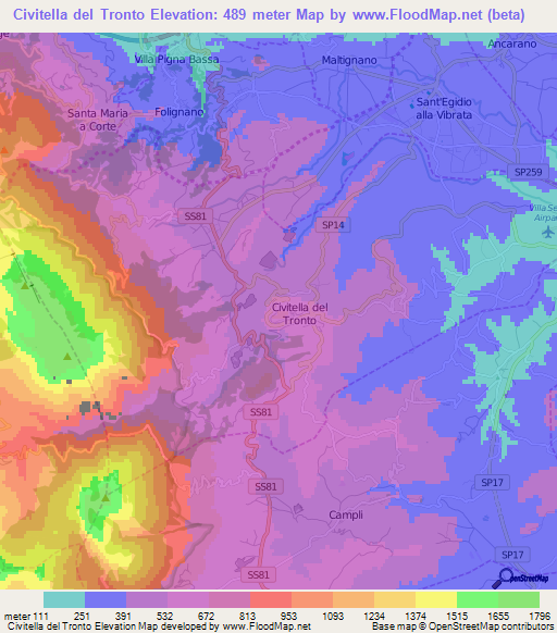 Civitella del Tronto,Italy Elevation Map