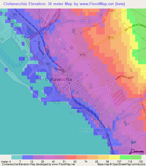 Civitavecchia,Italy Elevation Map