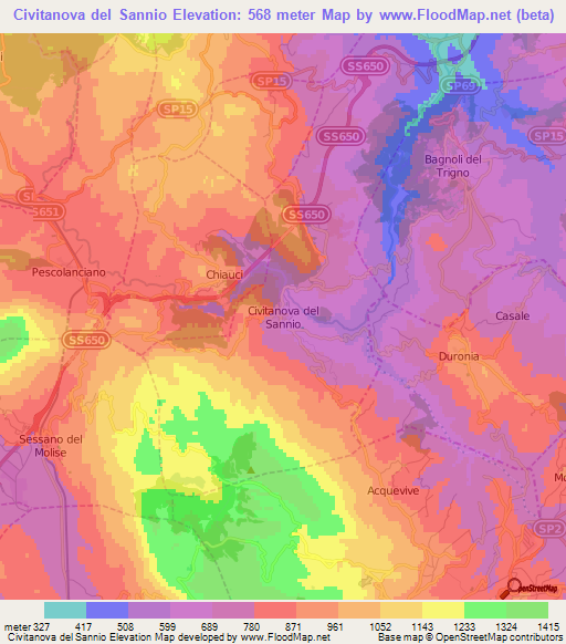 Civitanova del Sannio,Italy Elevation Map