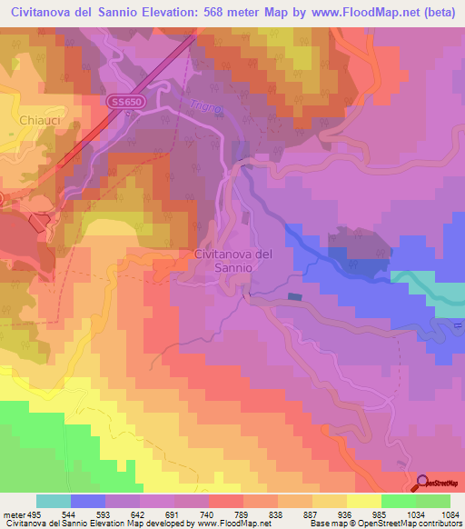 Civitanova del Sannio,Italy Elevation Map