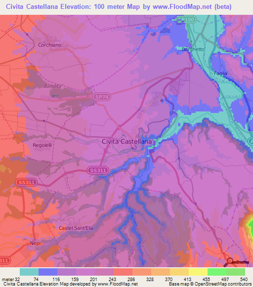 Civita Castellana,Italy Elevation Map