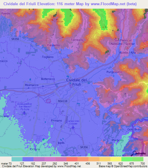 Cividale del Friuli,Italy Elevation Map