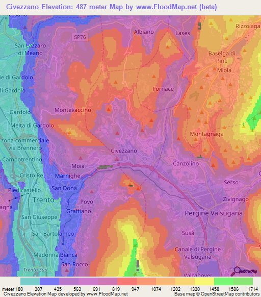 Civezzano,Italy Elevation Map