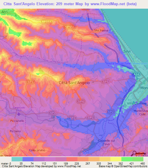 Citta Sant'Angelo,Italy Elevation Map