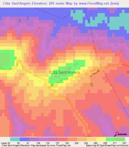 Citta Sant'Angelo,Italy Elevation Map