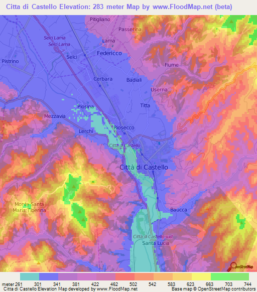 Citta di Castello,Italy Elevation Map