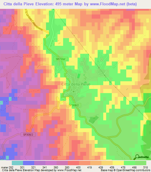 Citta della Pieve,Italy Elevation Map
