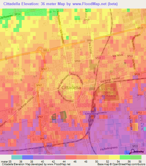 Cittadella,Italy Elevation Map