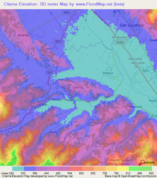 Citerna,Italy Elevation Map