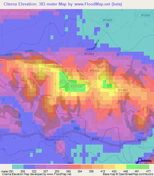 Citerna,Italy Elevation Map