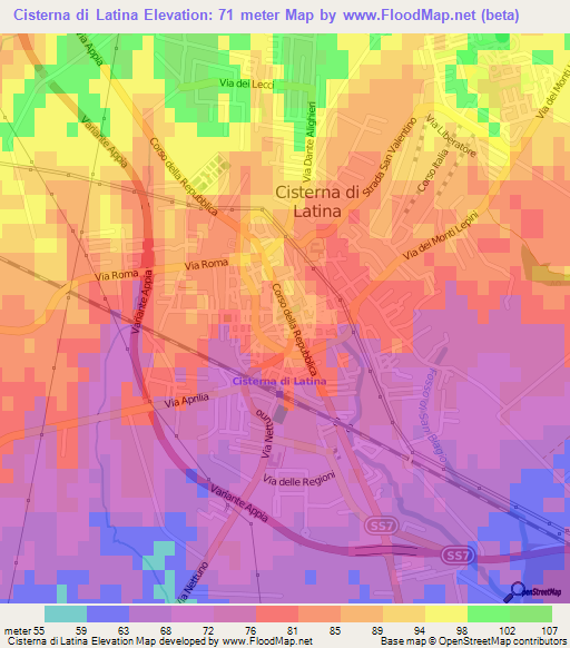 Cisterna di Latina,Italy Elevation Map