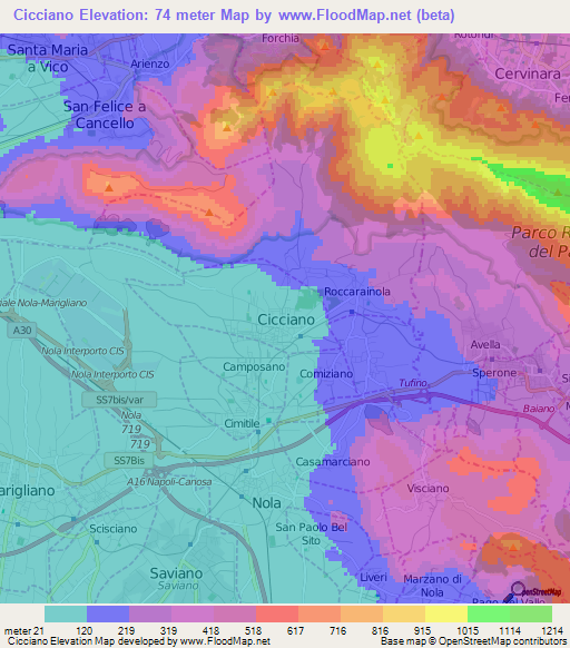 Cicciano,Italy Elevation Map