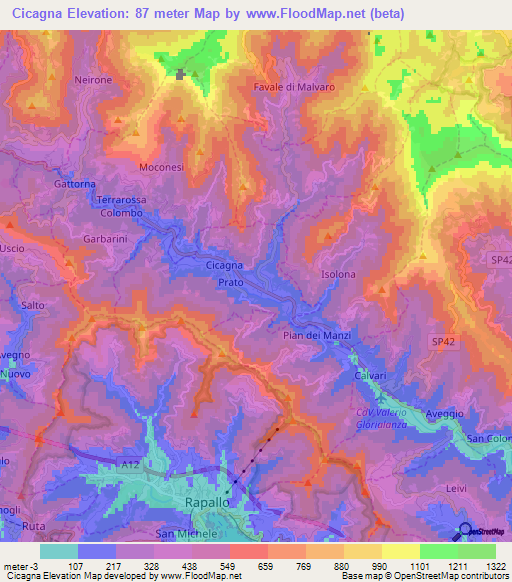 Cicagna,Italy Elevation Map