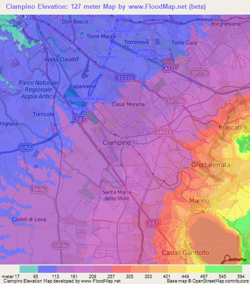 Ciampino,Italy Elevation Map