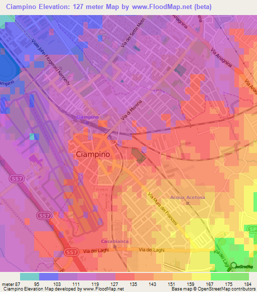 Ciampino,Italy Elevation Map