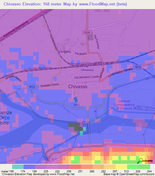 Chivasso,Italy Elevation Map