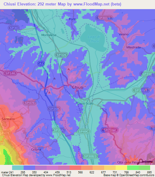 Chiusi,Italy Elevation Map